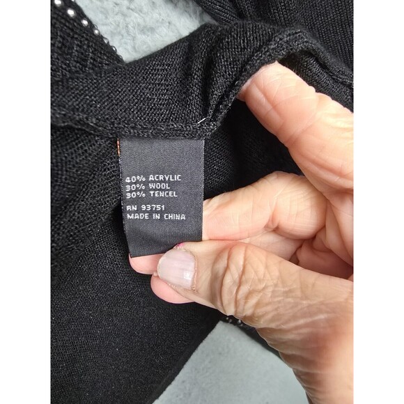 Colour Works Cardigan Sweater Womens S Black Silver Stud Long Open High Low - Picture 9 of 10